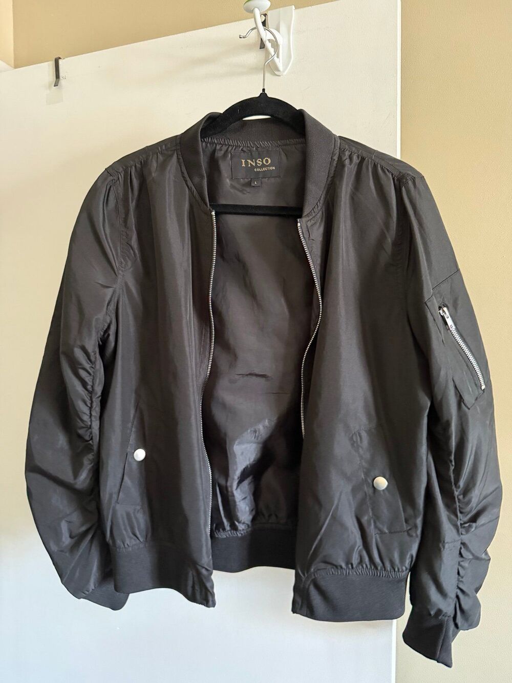 INSO Collection Black Bomber Windbreaker Moto Light Jacket Womens Large